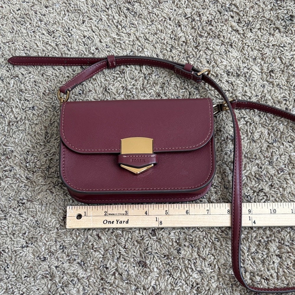 Fossil Maroon Crossbody Bag with Gold Accent